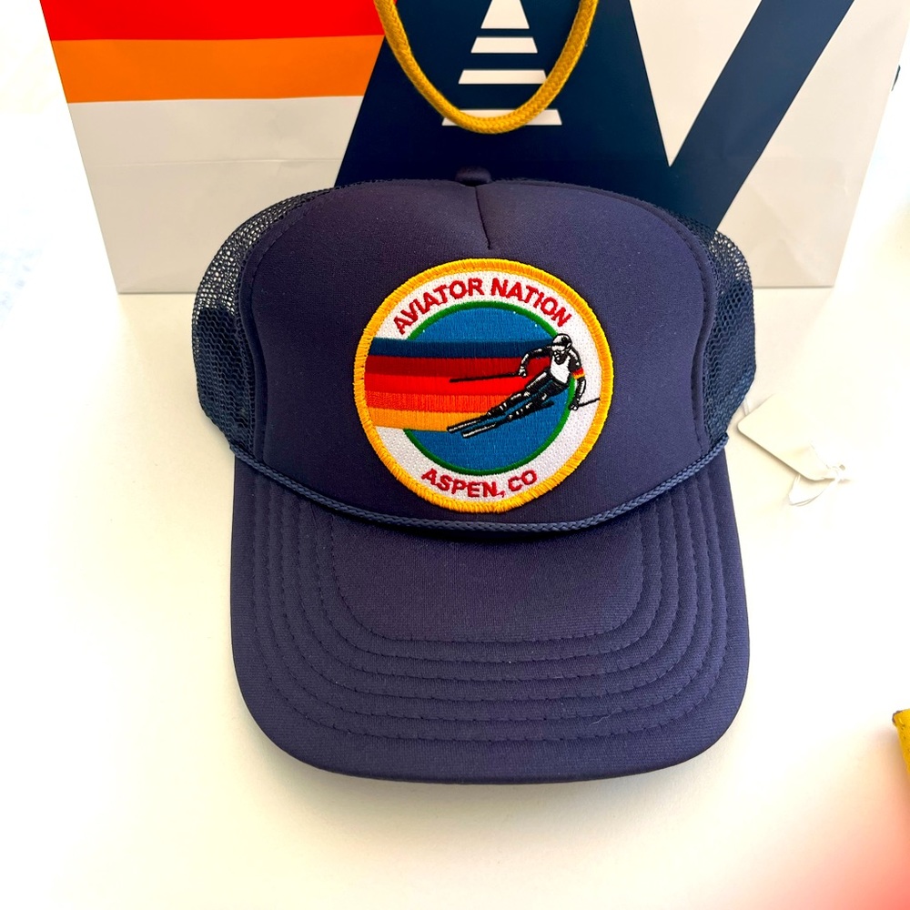 NWT Aviator Nation Logo Aspen Trucker Hat NAVY